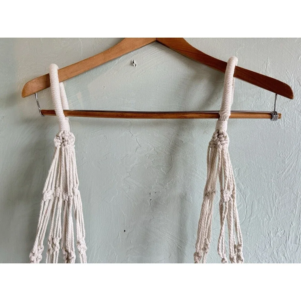 Macrame Plant Hangers Set of 2 Boho Farmhouse Decor Rope White Small